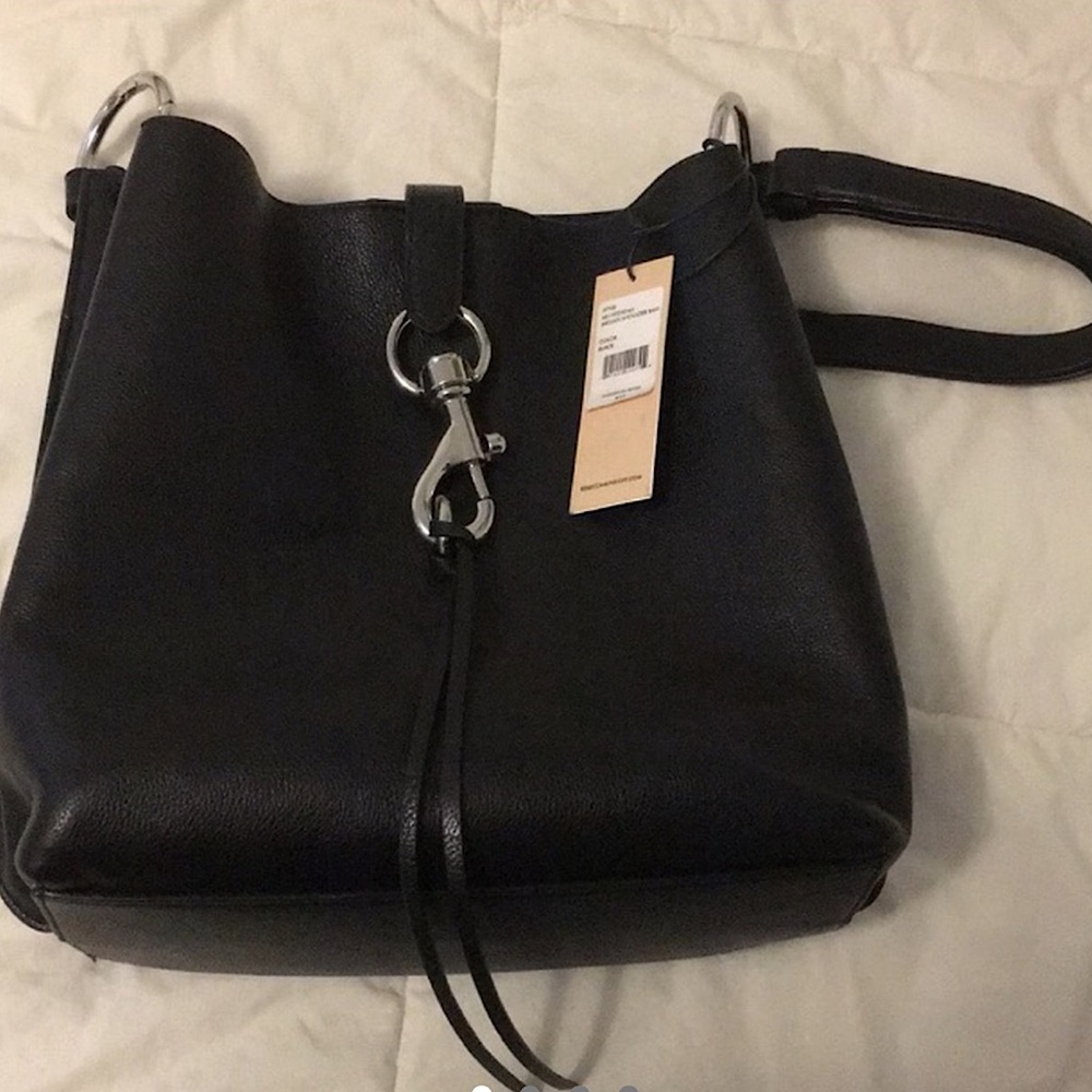 Rebecca Minkoff Megan Shoulder Bag Lobster Claw Clasp Buckle Black Leather Tote!